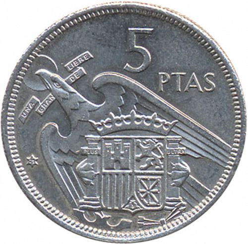 5 Pesetas Reverse Image minted in SPAIN in 1957 / 71 (1936-75  -  NATIONALIST GOVERMENT)  - The Coin Database