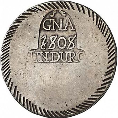 5 Pesetas Reverse Image minted in SPAIN in 1808 (1808-33  -  FERNANDO VII - Local coinage)  - The Coin Database
