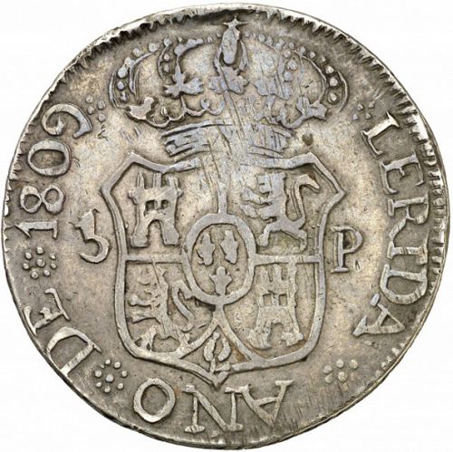 5 Pesetas Reverse Image minted in SPAIN in 1809 (1808-33  -  FERNANDO VII - Local coinage)  - The Coin Database