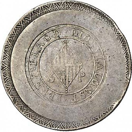 5 Pesetas Reverse Image minted in SPAIN in 1823 (1808-33  -  FERNANDO VII - Local coinage)  - The Coin Database