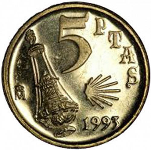 5 Pesetas Obverse Image minted in SPAIN in 1993 (1982-01  -  JUAN CARLOS I - New Design)  - The Coin Database