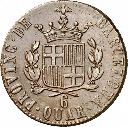 6 Cuartos Reverse Image minted in SPAIN in 1823 (1808-33  -  FERNANDO VII - Local coinage)  - The Coin Database