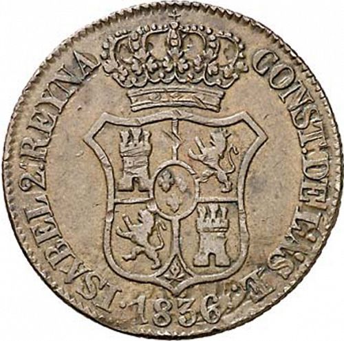 6 Cuartos Obverse Image minted in SPAIN in 1836 (1833-48  -  ISABEL II - Catalonia Principality)  - The Coin Database