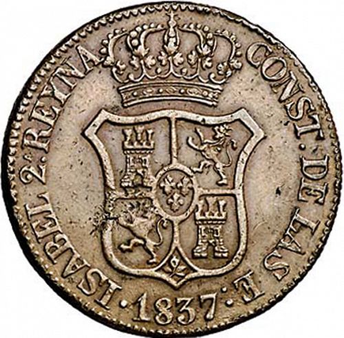 6 Cuartos Obverse Image minted in SPAIN in 1837 (1833-48  -  ISABEL II - Catalonia Principality)  - The Coin Database