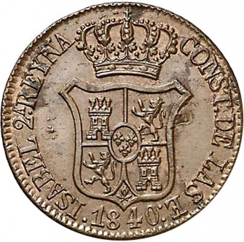 6 Cuartos Obverse Image minted in SPAIN in 1840 (1833-48  -  ISABEL II - Catalonia Principality)  - The Coin Database