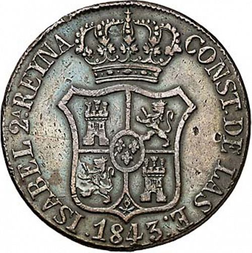 6 Cuartos Obverse Image minted in SPAIN in 1843 (1833-48  -  ISABEL II - Catalonia Principality)  - The Coin Database