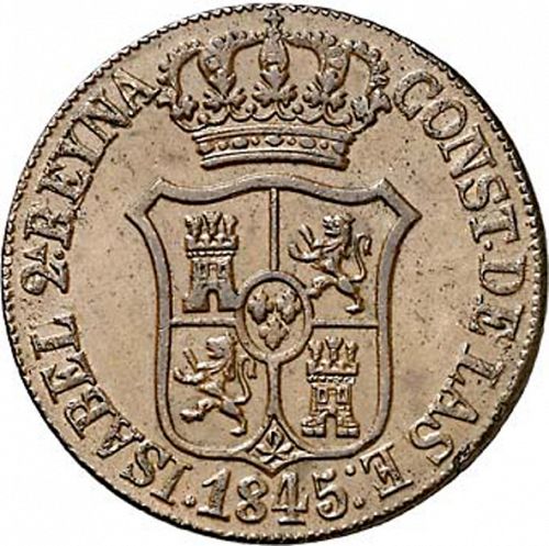 6 Cuartos Obverse Image minted in SPAIN in 1845 (1833-48  -  ISABEL II - Catalonia Principality)  - The Coin Database