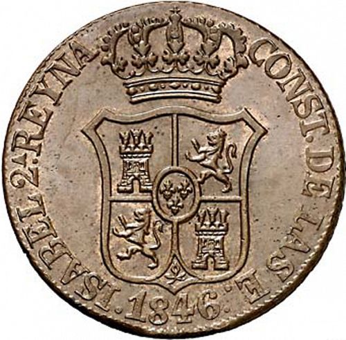 6 Cuartos Obverse Image minted in SPAIN in 1846 (1833-48  -  ISABEL II - Catalonia Principality)  - The Coin Database