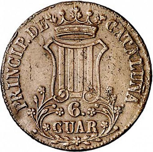 6 Cuartos Reverse Image minted in SPAIN in 1837 (1833-48  -  ISABEL II - Catalonia Principality)  - The Coin Database