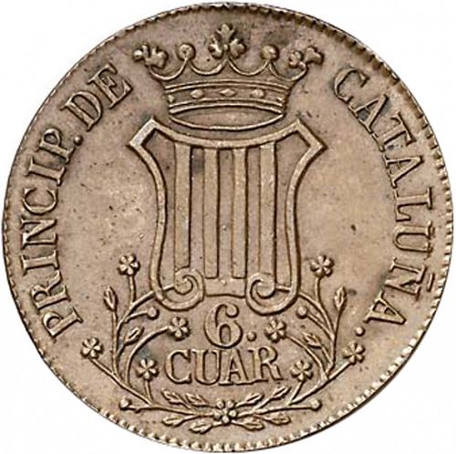 6 Cuartos Reverse Image minted in SPAIN in 1838 (1833-48  -  ISABEL II - Catalonia Principality)  - The Coin Database