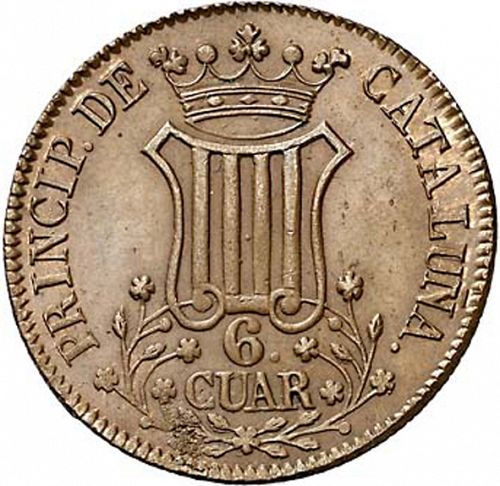 6 Cuartos Reverse Image minted in SPAIN in 1839 (1833-48  -  ISABEL II - Catalonia Principality)  - The Coin Database