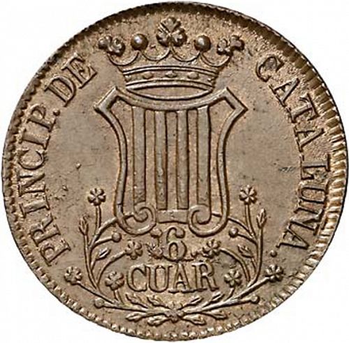 6 Cuartos Reverse Image minted in SPAIN in 1840 (1833-48  -  ISABEL II - Catalonia Principality)  - The Coin Database