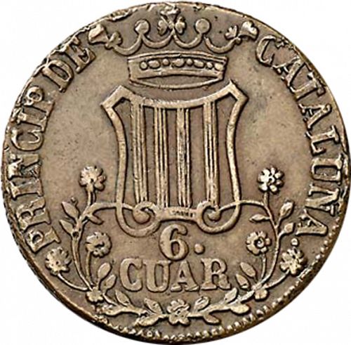 6 Cuartos Reverse Image minted in SPAIN in 1842 (1833-48  -  ISABEL II - Catalonia Principality)  - The Coin Database