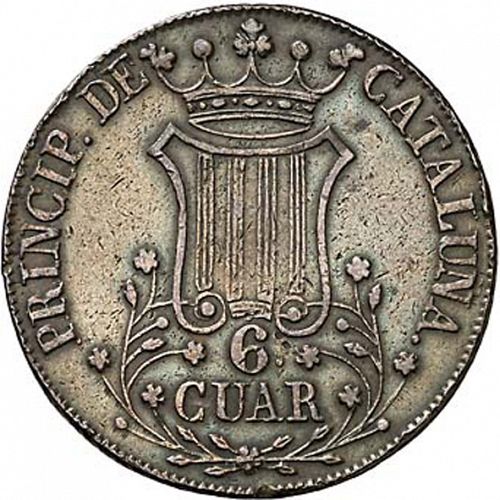 6 Cuartos Reverse Image minted in SPAIN in 1843 (1833-48  -  ISABEL II - Catalonia Principality)  - The Coin Database
