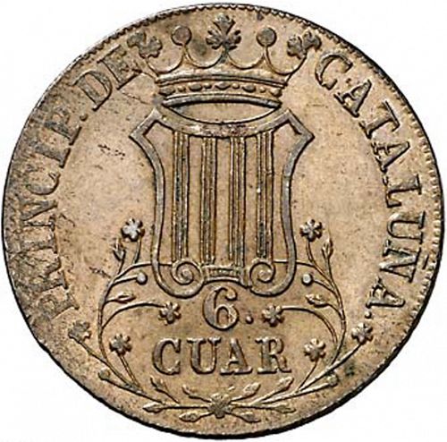 6 Cuartos Reverse Image minted in SPAIN in 1844 (1833-48  -  ISABEL II - Catalonia Principality)  - The Coin Database