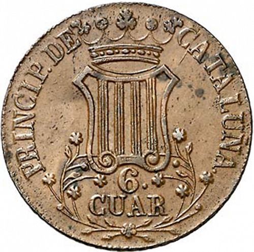6 Cuartos Reverse Image minted in SPAIN in 1845 (1833-48  -  ISABEL II - Catalonia Principality)  - The Coin Database