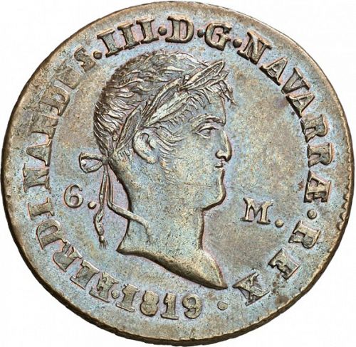 6 Maravedies Obverse Image minted in SPAIN in 1819 (1808-33  -  FERNANDO VII)  - The Coin Database
