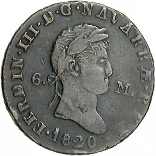 6 Maravedies Obverse Image minted in SPAIN in 1820 (1808-33  -  FERNANDO VII)  - The Coin Database