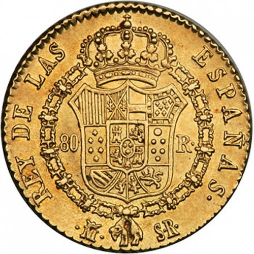 80 Reales Reverse Image minted in SPAIN in 1822SR (1821-33  -  FERNANDO VII - Vellon Coinage)  - The Coin Database
