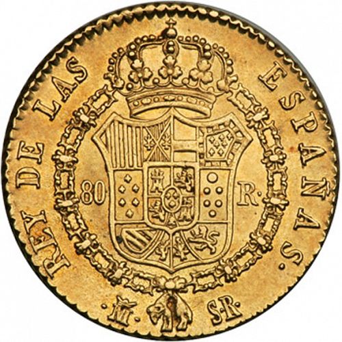80 Reales Reverse Image minted in SPAIN in 1822SR (1821-33  -  FERNANDO VII - Vellon Coinage)  - The Coin Database