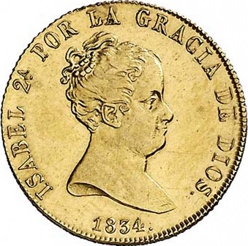 80 Reales Obverse Image minted in SPAIN in 1834CR (1833-48  -  ISABEL II)  - The Coin Database