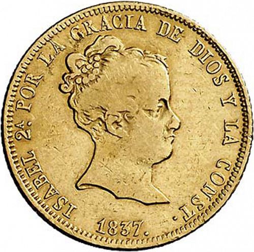 80 Reales Obverse Image minted in SPAIN in 1837CR (1833-48  -  ISABEL II)  - The Coin Database