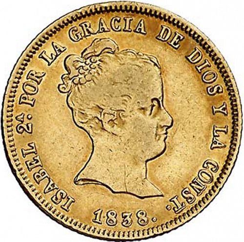 80 Reales Obverse Image minted in SPAIN in 1838CL (1833-48  -  ISABEL II)  - The Coin Database
