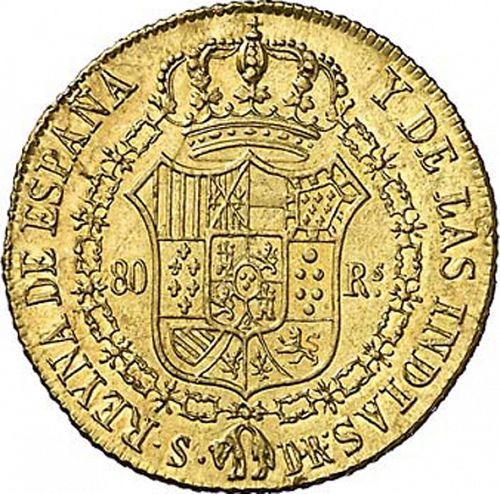 80 Reales Reverse Image minted in SPAIN in 1835DR (1833-48  -  ISABEL II)  - The Coin Database