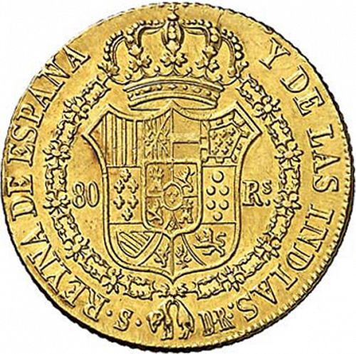 80 Reales Reverse Image minted in SPAIN in 1836DR (1833-48  -  ISABEL II)  - The Coin Database