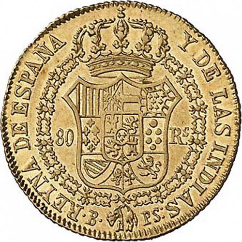 80 Reales Reverse Image minted in SPAIN in 1836PS (1833-48  -  ISABEL II)  - The Coin Database