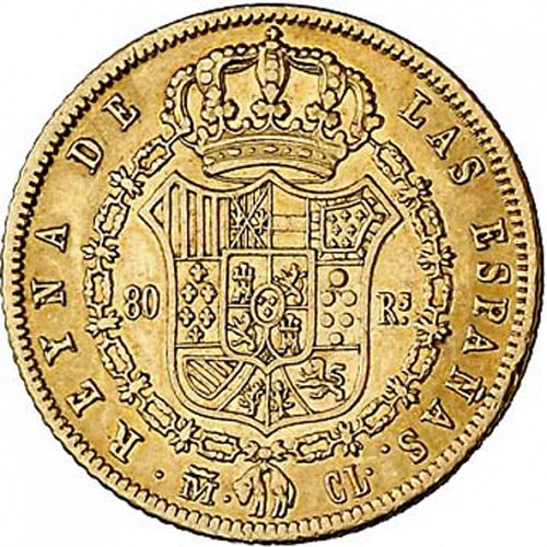 80 Reales Reverse Image minted in SPAIN in 1838CL (1833-48  -  ISABEL II)  - The Coin Database