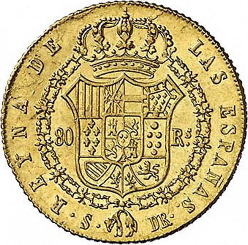 80 Reales Reverse Image minted in SPAIN in 1838DR (1833-48  -  ISABEL II)  - The Coin Database