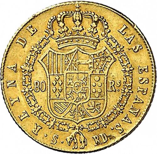 80 Reales Reverse Image minted in SPAIN in 1838RD (1833-48  -  ISABEL II)  - The Coin Database