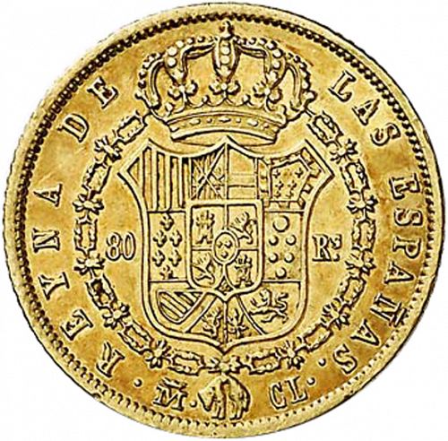 80 Reales Reverse Image minted in SPAIN in 1839CL (1833-48  -  ISABEL II)  - The Coin Database