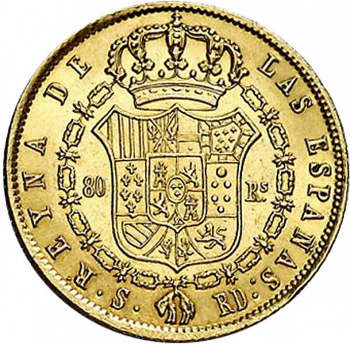 80 Reales Reverse Image minted in SPAIN in 1847RD (1833-48  -  ISABEL II)  - The Coin Database