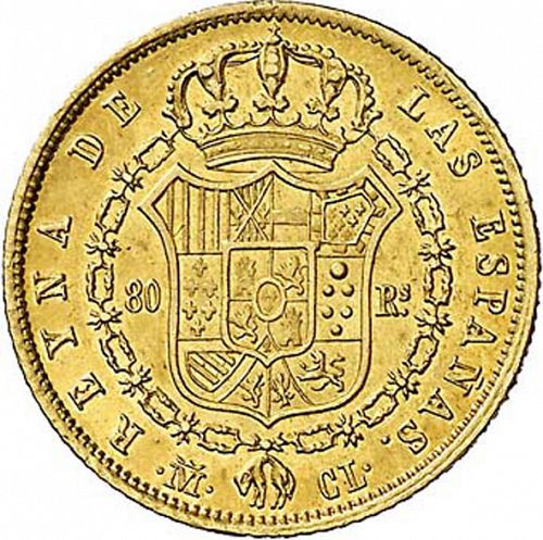 80 Reales Reverse Image minted in SPAIN in 1849CL (1833-48  -  ISABEL II)  - The Coin Database