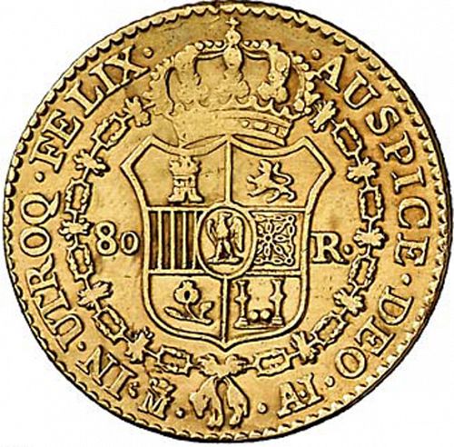 80 Reales Reverse Image minted in SPAIN in 1809AI (1808-13  -  JOSE NAPOLEON - Vellon cng.)  - The Coin Database