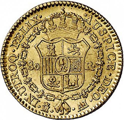 80 Reales Reverse Image minted in SPAIN in 1810AI (1808-13  -  JOSE NAPOLEON - Vellon cng.)  - The Coin Database