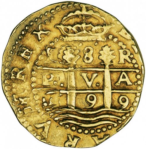 8 Escudos Obverse Image minted in SPAIN in 1699R (1665-00  -  CARLOS II)  - The Coin Database