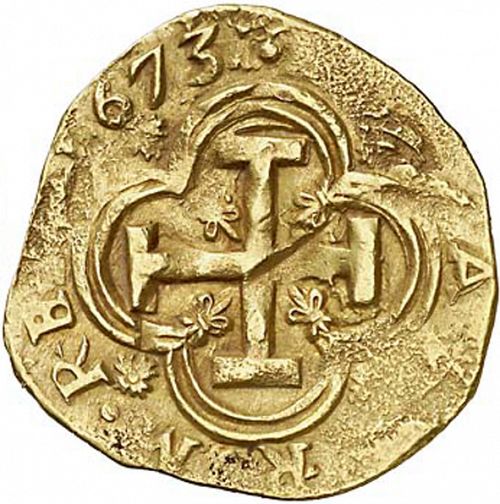 8 Escudos Reverse Image minted in SPAIN in 1673M (1665-00  -  CARLOS II)  - The Coin Database