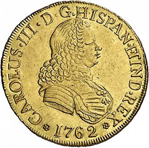 8 Escudos Obverse Image minted in SPAIN in 1762J (1759-88  -  CARLOS III)  - The Coin Database
