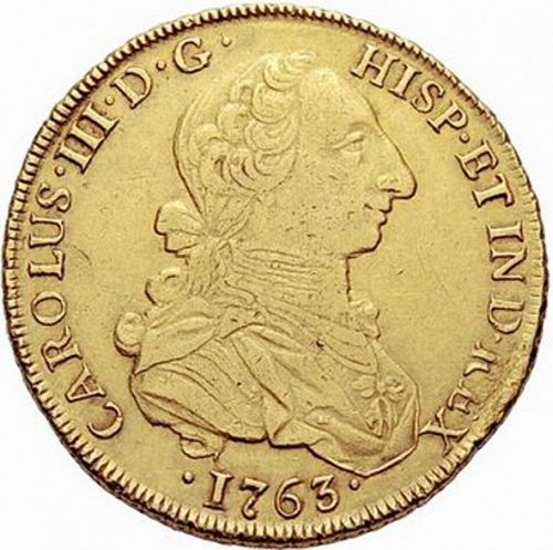 8 Escudos Obverse Image minted in SPAIN in 1763JM (1759-88  -  CARLOS III)  - The Coin Database