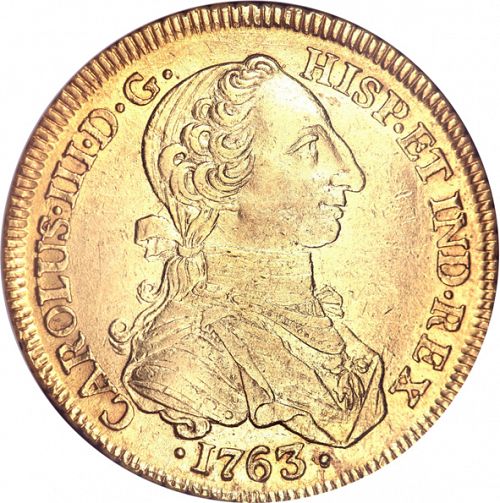 8 Escudos Obverse Image minted in SPAIN in 1763JV (1759-88  -  CARLOS III)  - The Coin Database