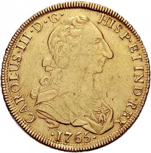 8 Escudos Obverse Image minted in SPAIN in 1765JM (1759-88  -  CARLOS III)  - The Coin Database