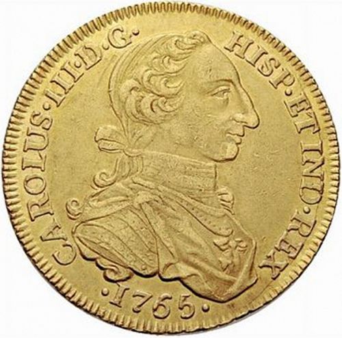 8 Escudos Obverse Image minted in SPAIN in 1765JV (1759-88  -  CARLOS III)  - The Coin Database