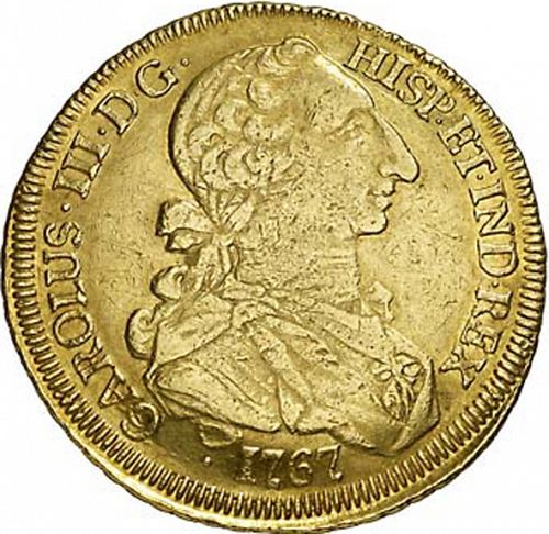 8 Escudos Obverse Image minted in SPAIN in 1767J (1759-88  -  CARLOS III)  - The Coin Database