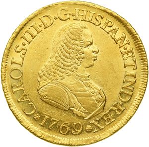8 Escudos Obverse Image minted in SPAIN in 1769J (1759-88  -  CARLOS III)  - The Coin Database