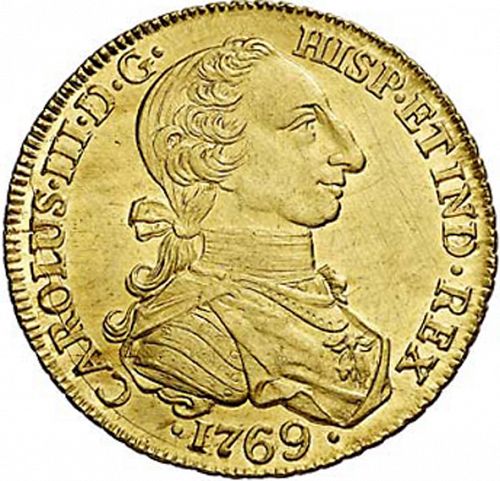 8 Escudos Obverse Image minted in SPAIN in 1769V (1759-88  -  CARLOS III)  - The Coin Database