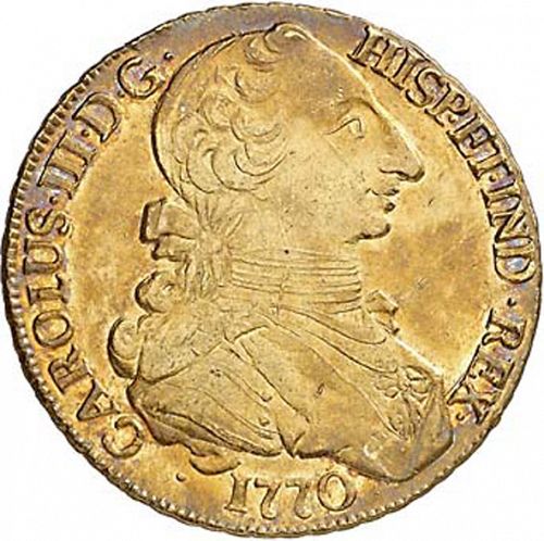 8 Escudos Obverse Image minted in SPAIN in 1770A (1759-88  -  CARLOS III)  - The Coin Database