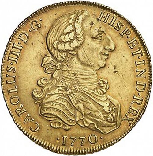 8 Escudos Obverse Image minted in SPAIN in 1770JM (1759-88  -  CARLOS III)  - The Coin Database